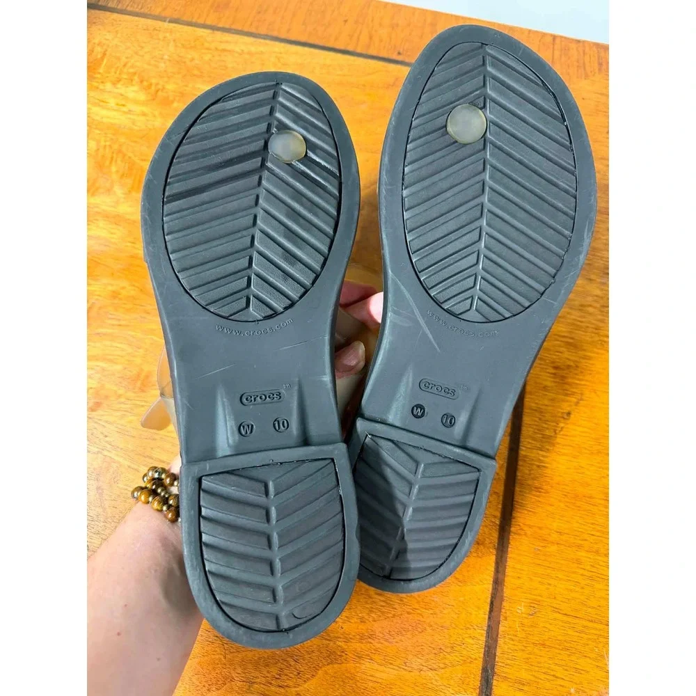 Crocs Tulum Translucent Toe Post Sandals Black Smoky Olive Womens 10 Flat Strap
